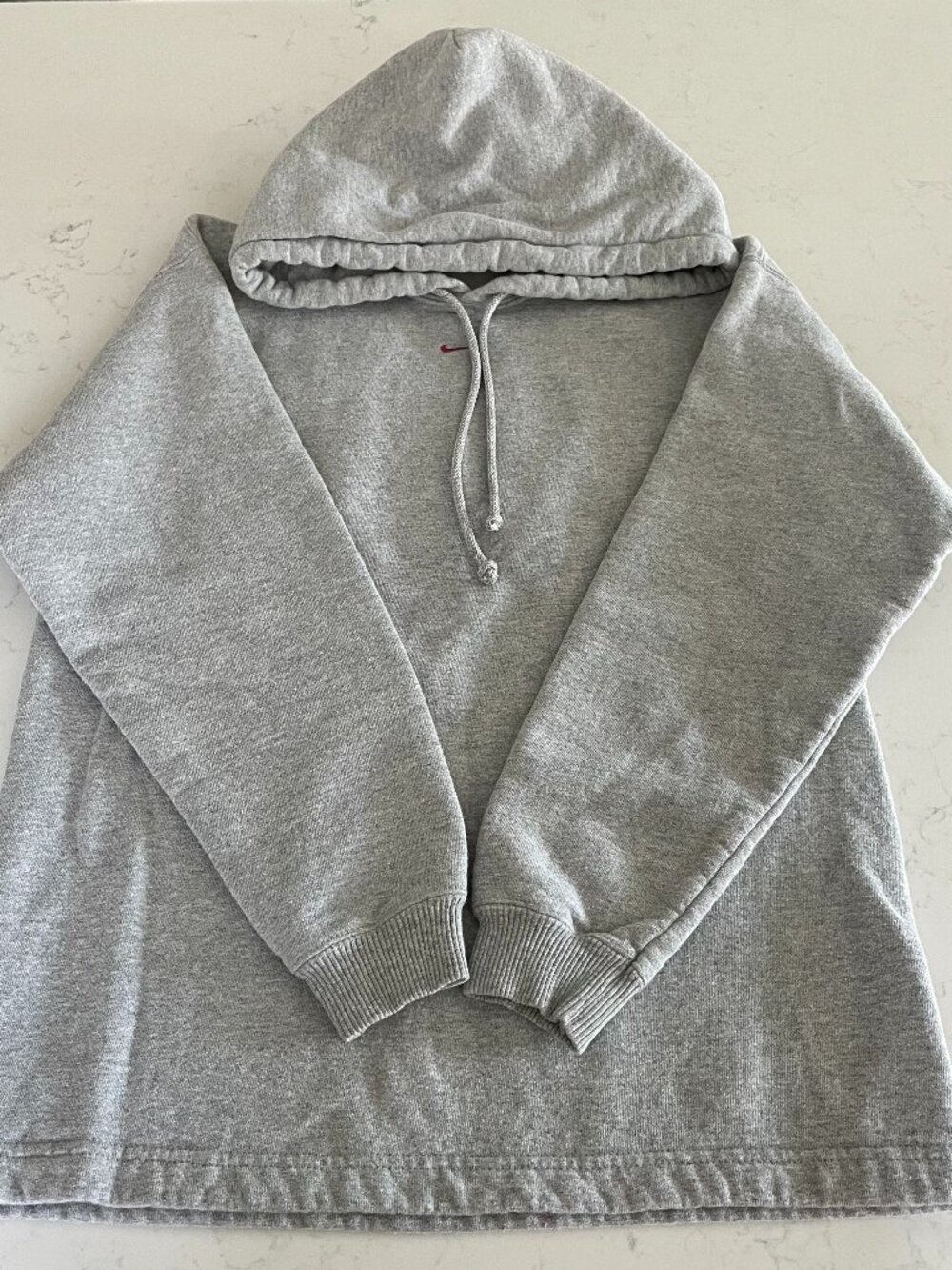 Vintage Nike Athletic Hoodie w Drawcord Cotton Poly Blend Thick Grey Navy Red M